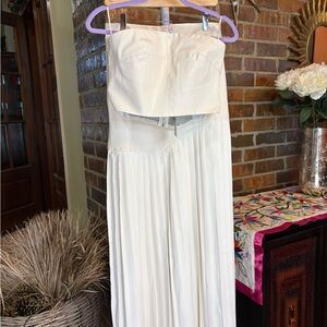 Elegant ivory two piece set Strapless top, pleated skirt. Faux leather.